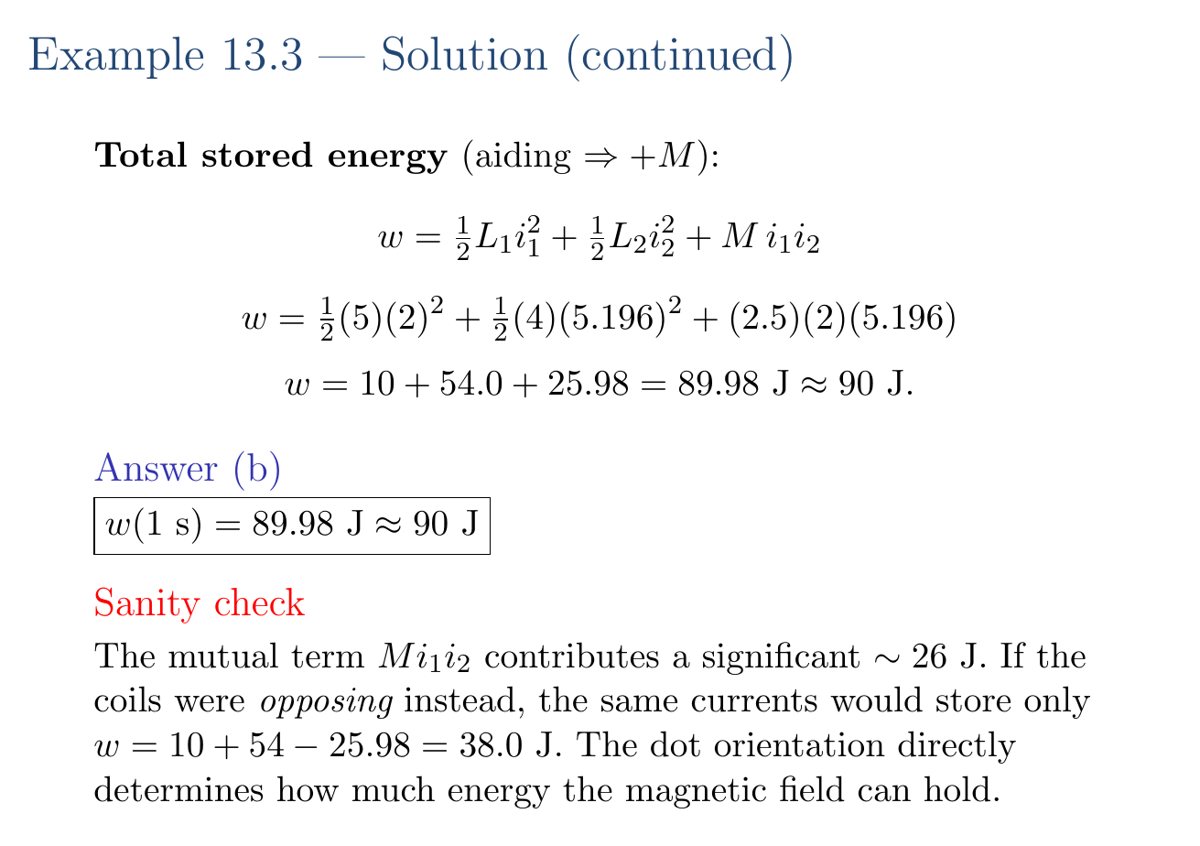 Slide: worked example on energy stored in coupled coils